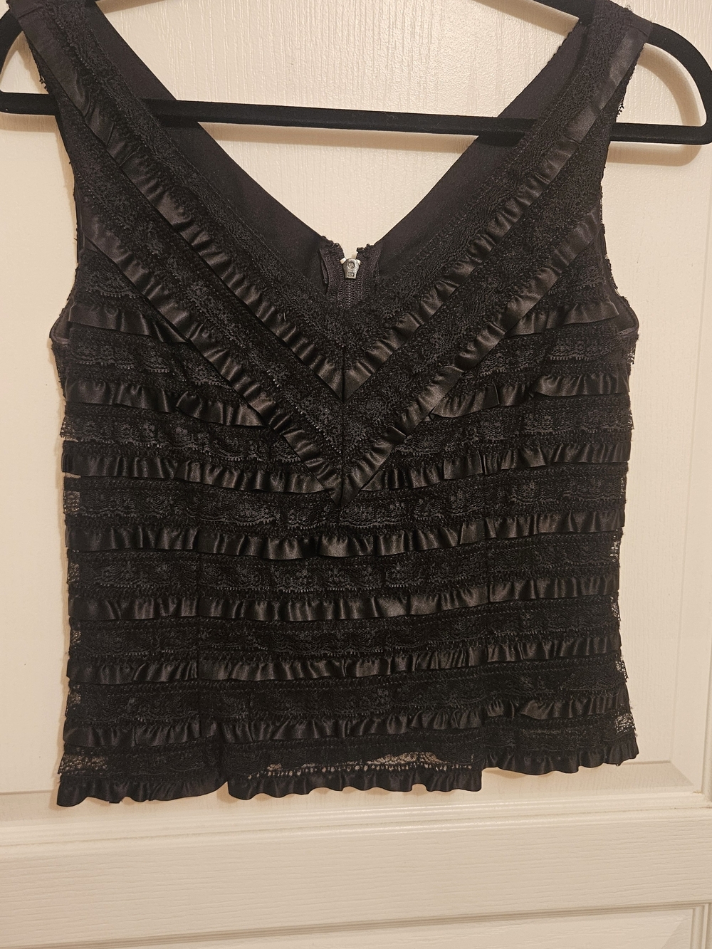 JS Collections Black Ruffled V-Neck Camisole